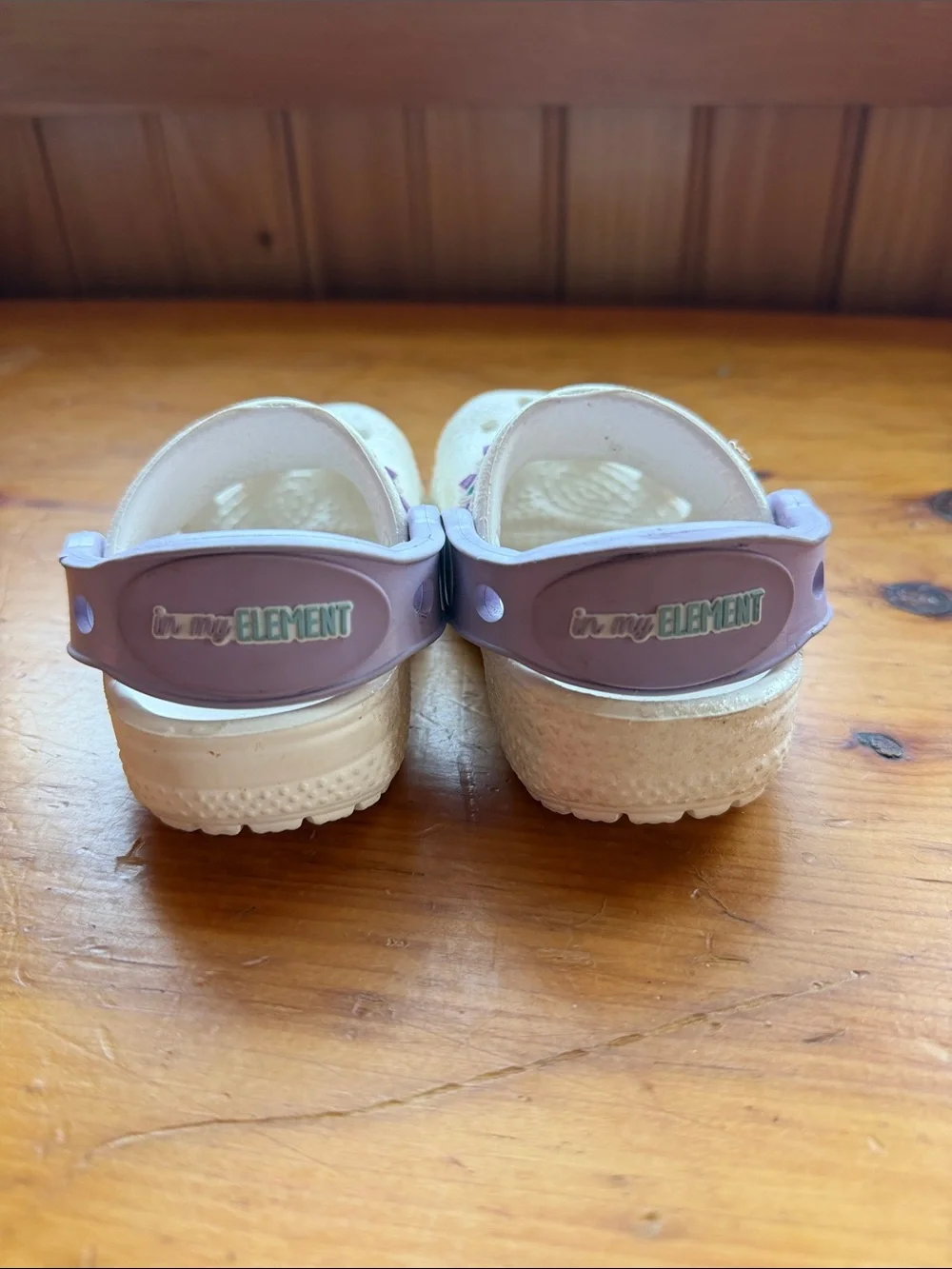 Disney Cream Kids' Clog Sandals with Purple Straps and Blue Snowflake Charm